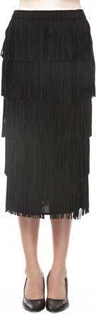 Joseph Ribkoff Tiered Fringe Midi Skirt In Black