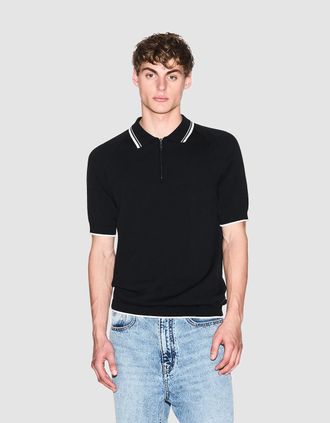 A|X Armani Exchange Mens Armani Exchange Mens Zip Placket Knit Polo - Black UC001 - Size: 42