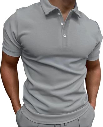 Generic Mens White T Shirt Mens Rugby Shirts Men 2024 Gift Male Summer Casual Striped Fabric T Shirt Button Turn Down Collar Short Sleeve Soild Color Top Polo