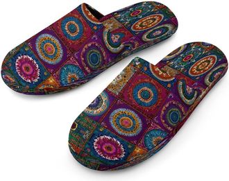 Generic Indian Colorful Pattern Mens Cozy Memory Foam Slippers Warm Cotton House Shoes Comfy Slipper for Indoor Outdoor