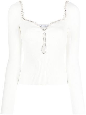 Self Portrait crystal-embellished trim top - White