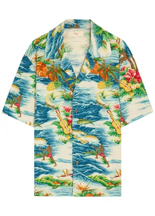Cherry Los Angeles Hawaiian Vacation Printed Rayon Poplin Shirt - Multicoloured 1 - XL