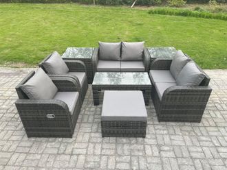 Fimous 8 Piece Rattan Garden Furniture Set Outdoor Patio Sofa, Table & Chairs Garden Table Ideal for Pool Side, Balcony, Outdoor Patio Set