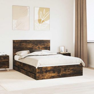 vidaXL Estructura De Cama Roble Ahumado 135 X 190 Cm Madera Ingenieril Vidaxl