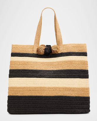 BTB Los Angeles Lou Striped Woven Paper Straw Tote Bag