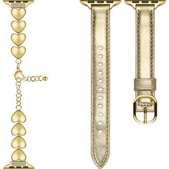 Posh Tech Carmen Lover 2-Pack Heart Link & Leather Apple Watch Watchbands in Gold at Nordstrom Rack