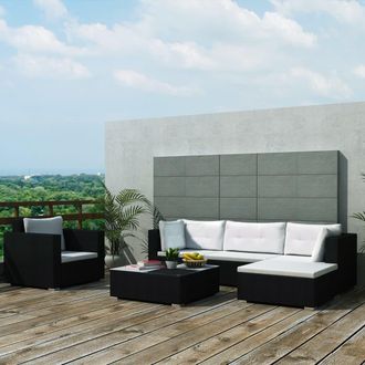 vidaXL Set Muebles De Jard&iacute;n Y Cojines 6 Piezas Rat&aacute;n Sint&eacute;tico Negro Vidaxl