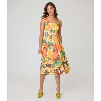 Unique Vintage Picnic Perfect Midi Dress in Orange Floral Print at Nordstrom, Size X-Large