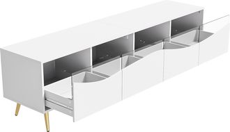 STILVORA Mueble De Tv Con Led Bluetooth, Frentes De Vidrio, Patas De Metal Dorado Y 2 Pasacables, En Mdf, Blanco, 180&times;40&times;50 Cm