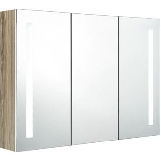 vidaXL Armario De Ba&ntilde;o Con Espejo Led Blanco Y Roble 89x14x62 Cm Vidaxl