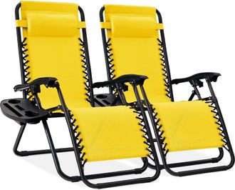 Best Choice Products Set of 2 Zero Gravity Lounge Chair Recliners for Patio, Pool w/ Cup Holder Tray