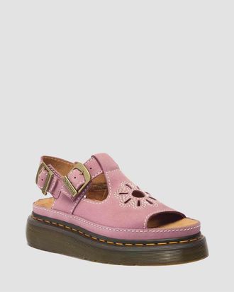 Dr. Martens Dunnet - Sandali scamosciati in nabuk rosa polvere con fiore