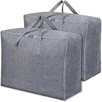 OEM Juego De 2 Bolsas De Almacenamiento Para Edredones - Algod&oacute;n Y Lino - Dimensiones 70 Cm X 50 Cm X 30 Cm - Capacidad 105 L - Asa Reforzada Y Tapa Con C