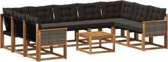 vidaXL Conjunto De Sof&aacute;s De Exterior 10 Uds. Natural Y Negro Vidaxl