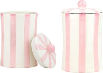 10 Strawberry Street Set Of 2 Pink Patisserie Stripe &Eacute;clair Canisters