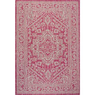 Jonathan Y Designs Sinjuri Medallion Textured Weave Indoor/Outdoor Area Rug in Fuchsia/light Gray at Nordstrom, Size 5Ft 0In X 8Ft 0In