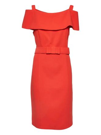 Badgley Mischka off-shoulder belted dress - Red
