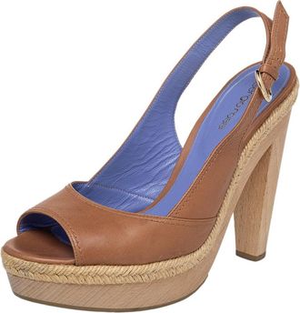 Sergio Rossi Brown Leather Platform Espadrille Slingback Sandals