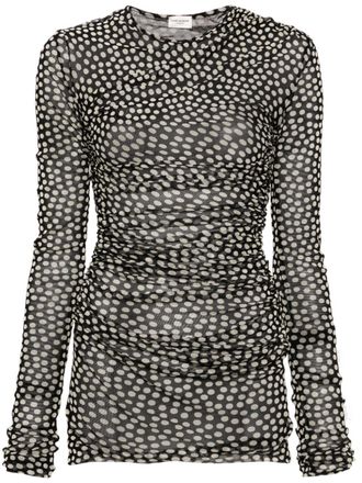 Saint Laurent polka-dot ruched tulle minidress - Black