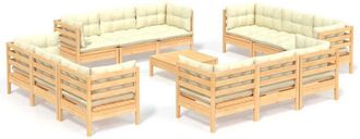 vidaXL Muebles De Jard&iacute;n 13 Piezas Cojines Madera De Pino Crema Vidaxl