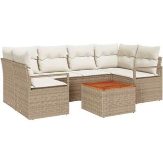 vidaXL Vidaxl - Conjunto De Sof&aacute; De Jard&iacute;n 7 Pcs Beige, Blanco