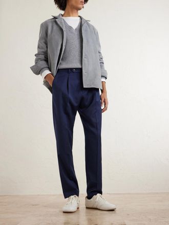 Paul Smith Tapered Pleated Checked Wool Trousers