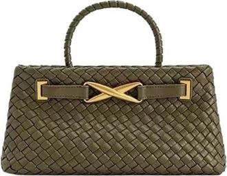 Generic Woven Bag Handbag Shoulder Crossbody Womens Sensation Spring Soft PU Leather(Army green)