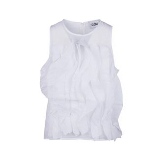 Alpha Studio Blouses, female, White, Size: XS Canotta con ruches