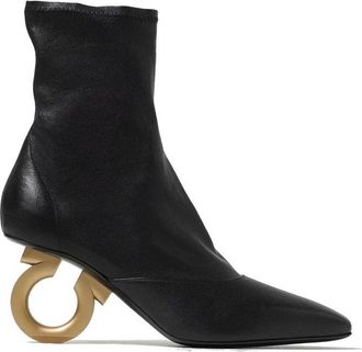 Ferragamo Black Lamb Leather High Heel Womens Boots