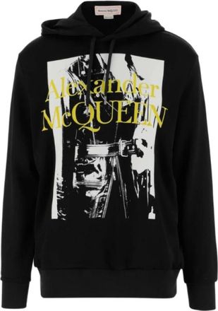 Alexander McQueen Zwarte Hoodie met Geel Logo - Heren - Hoodies - Zwart - S - Katoen - Hoodies & sweatvesten