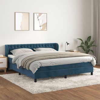 vidaXL Cama Box Spring Con Colch&oacute;n Terciopelo Azul Oscuro 160x200 Cm Vidaxl