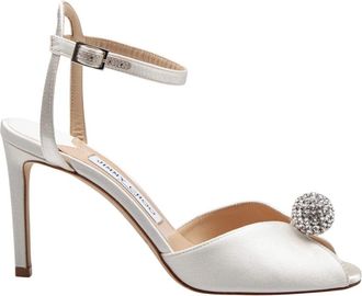 Jimmy Choo London Sacora 85 Satin Sandal - Dames - Sandalen met hakken - Grijs - 35 EU - Leer - Schoenen