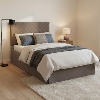Dmora Dmora - Cama De Plaza Y Media Dbellem, Juego De Cabecero En Ecopiel Con Base Ortop&eacute;dica Y Cenefa, 100% Made In Italy, Adecuado Para Colch&oacute;n De Cm 120x