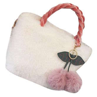 Supvox Fluffy Cherry Tote Bag for Women Plush Crossbody Handbag Soft Fuzzy Shoulder Purse Cute Bucket Style for Daily Use