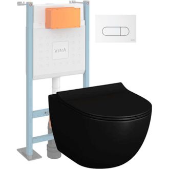 Vitra Pack Inodoro Suspendido Vitra Sento Negro + Estructura De Pie V-fix Core + Placa Redonda Blanca