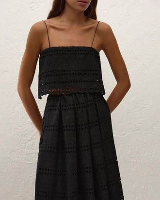 Faithfull The Brand Abajo Cropped Eyelet Top In Rosa Broderie Black
