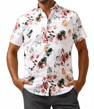 Stone Rose Nova Watercolor Floral Shirt In White