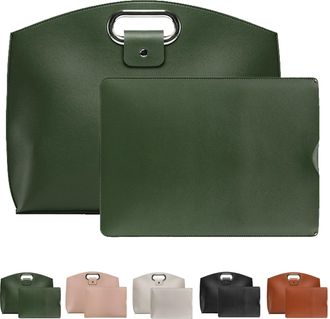 Generic The 2-Piece Set: Sophisticated Business Waterproof Leather Laptop, 2-Piece Business Waterproof Laptop Handbag for Women (Green)