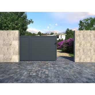 Vente-Unique Vente-unique - Cancello elettrico scorrevole L374 x H165 cm Alluminio pieno Antracite - nazario