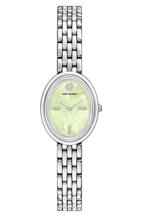 Tory Burch The Oval Mother-of-Pearl Bracelet Watch, 22mm x 28mm in Silver/Mint Green at Nordstrom