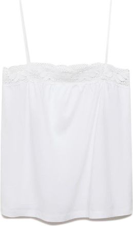 Mango Lace Edge Cotton Camisole in White at Nordstrom, Size Large