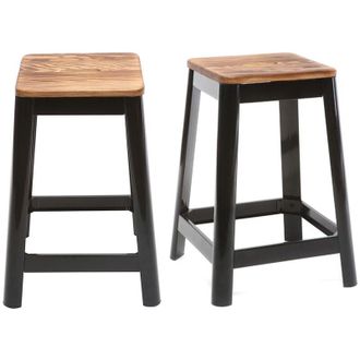 Miliboo Sgabelli da bar industriali in metallo nero e legno H65 cm (set di 2) NICK