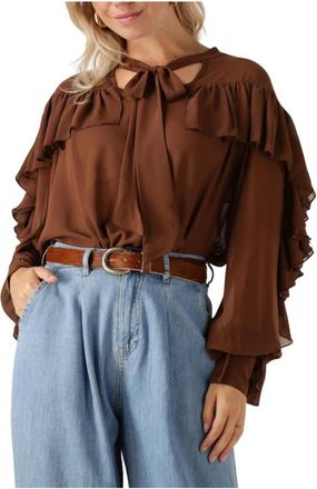Notre-V Dames Blouses Nv-glenda - Dames - Blouses - Bruin - L - Wol - Overhemden