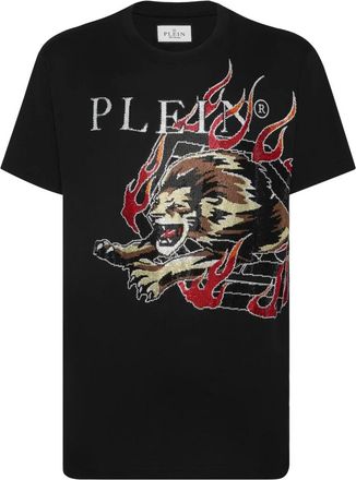 Philipp Plein T-shirt Ronde Hals Leeuw Circus - Heren - T-shirts - Zwart - 3XL - Katoen - Tops