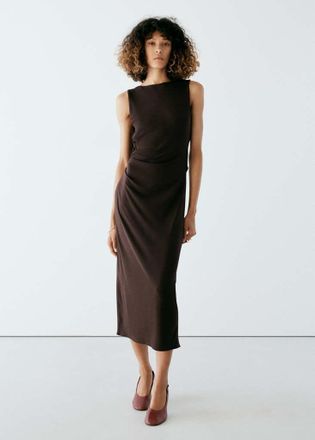 Mango Vestito increspature schiena scoperta marrone - Donna - S - MANGO