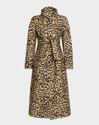 Valentino Garavani Leopard-Print Wool Double-Breasted Long Coat