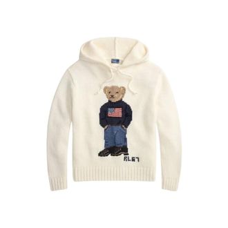 Polo Ralph Lauren Hoodies, female, Beige, Size: XS Bear Intarsia Hooded Sweater