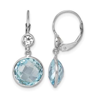 Diamond2Deal 14K Gold Blue and White Topaz Leverback Drop Dangle Earrings