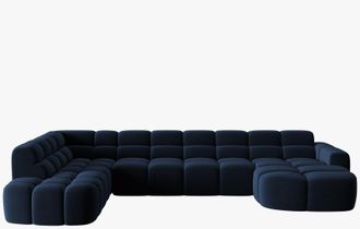 MICADONI 7-Sitzer Design Panorama Sofa Lisa mit langer Seite links - Samtbezug