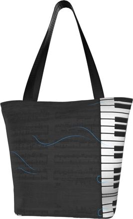 AOOEDM Piano Keyboard Stave Reusable Grocery Bag Shopping Bag Casual Shoulder Bag Handbag for Men Women ECO Market Bag Beach Bag Travel Totes